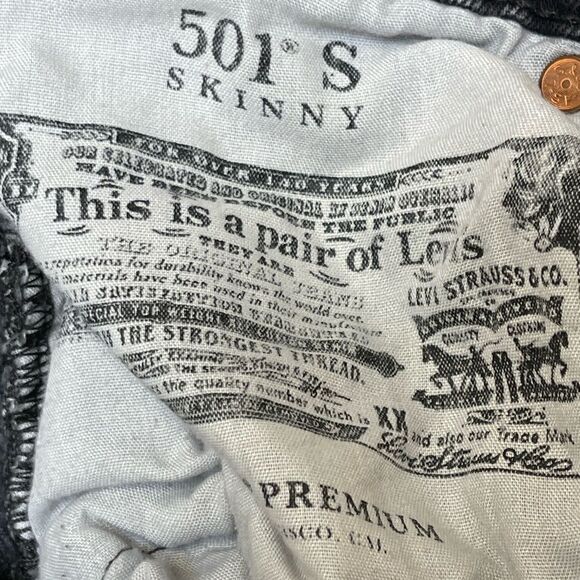 Levi’s 501 Button Fly Skinny Distressed Black Denim Jeans Sz S High Waist - Picture 5 of 11